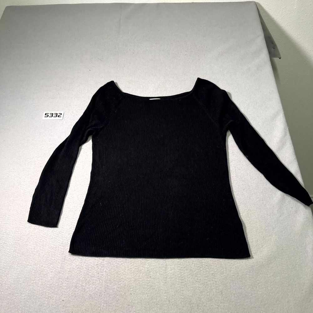 Old Navy Sweater Womens XL Black Cotton Ribbed Knit Boat Neck Long Sleeve Winter